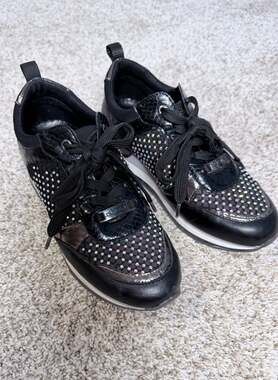 Carvela Ling Black Crystal Embellished Mesh and Leather Trainers